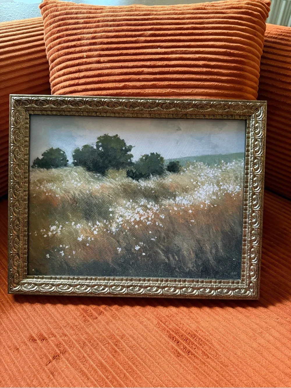 Framed Field Landscape Wall Art in Green and Gold